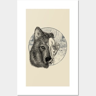 Wolf Skull Black and White Posters and Art